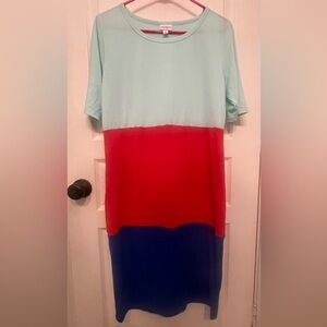 LuLaRoe Color Block Dress - Turquoise, Red, and Blue